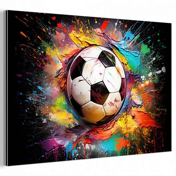 MuchoWow KOVOVÝ OBRAZ Fotbal - barva - barvy - černá - bílá 90x60 cm