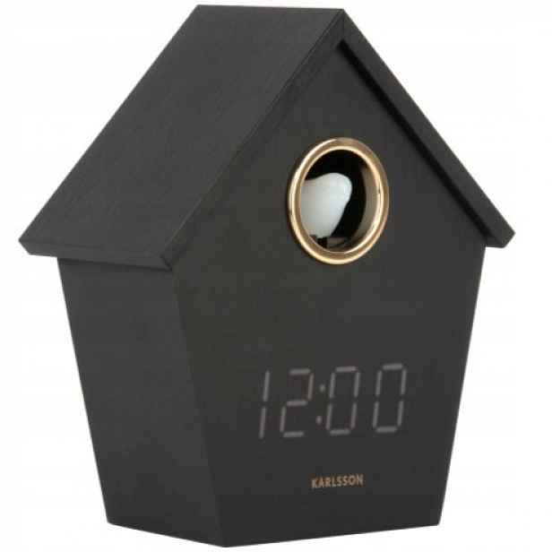 Nástěnné hodiny černé s ptáčkem budík digitální alarm Riqueza Cuckoo Led
