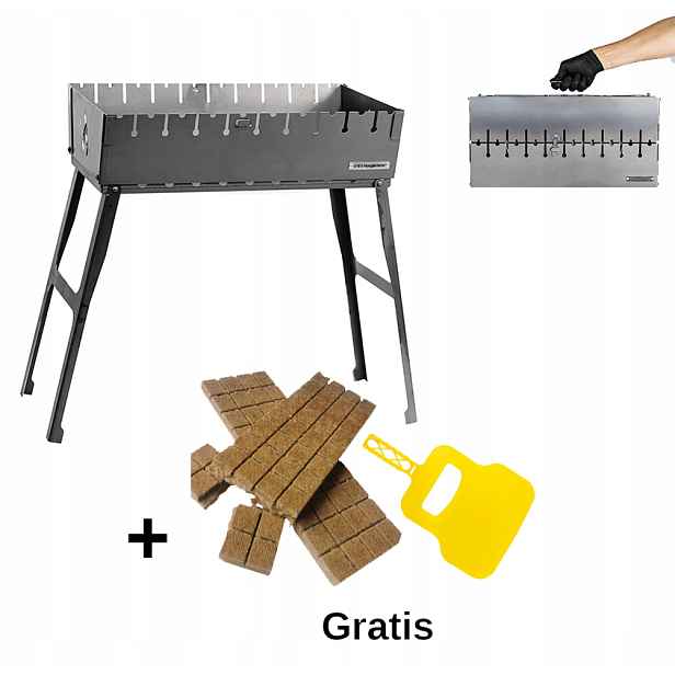 2 mm-Mangal Grill Kufr na 10 špízů Uhlíkový Skládací Kov+Bonus
