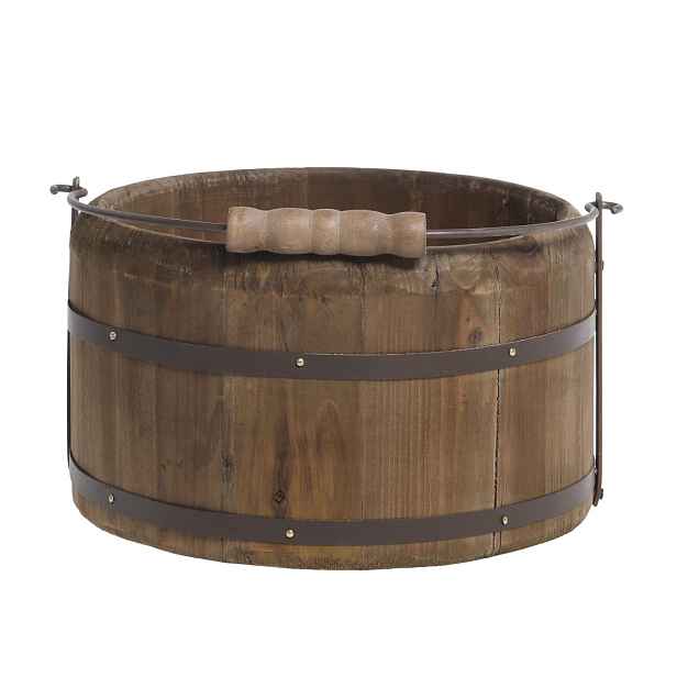 Dřevěné vědro s rukojetí z borovicového dřeva a železa hnědé barvy – Ø 23*13 cm Chic Antique