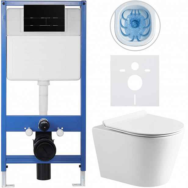 Kompletní WC set Profi/Carlito - bílá lesklá - WC tlačítko Line/Černá lesklá - předstěnová instalace - 48,5x36,5 cm