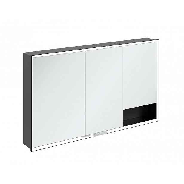 Villeroy & Boch My View+ - Zrcadlová skříňka s LED osvětlením 130x75x17 cm, 3 dvířka, černá/matná černá B48213VL