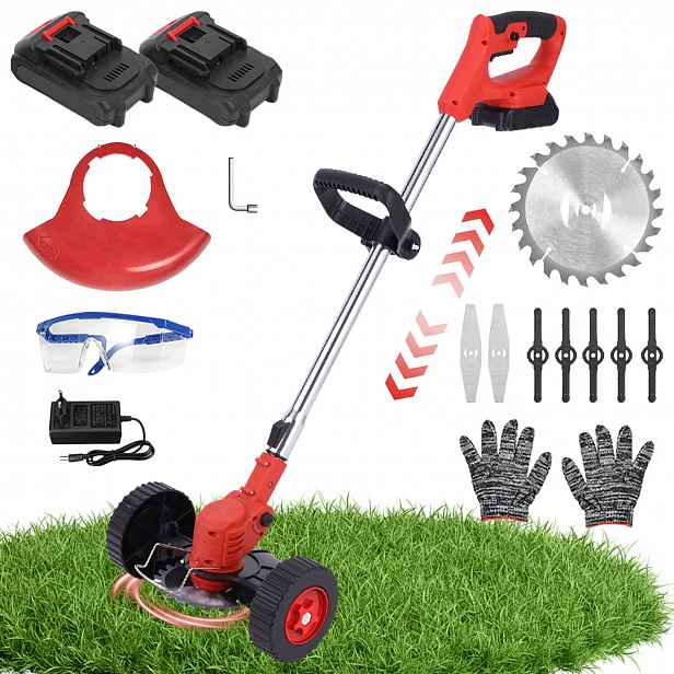 Akumulátorový vyžínač na kolečkách s kotoučem a noži 2 akumulátory 650 W