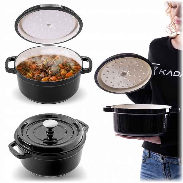 Hrnec Hrnec 4,5L Smaltovaný S Víkem Indukce Plynová Trouba Černá 23cm