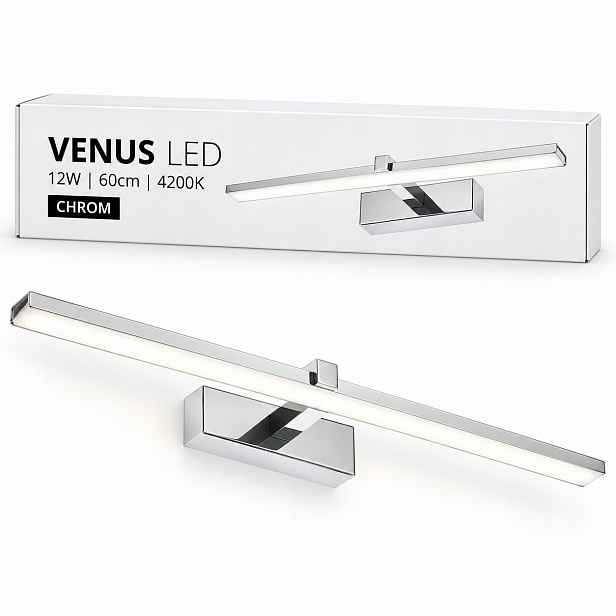 Chromová lampa Venus 12W 60cm Led 4200K nad zrcadlo, nástěnná lampa do koupelny