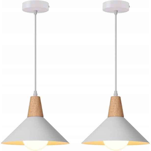 Dvě závěsné stropní lampy Skandinávské bílé kovové dřevo