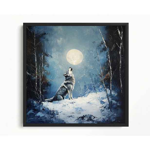 Obraz Rám Americký Box Noc Měsíc Les Zima Sníh Vlk Příroda Fauna 50x50