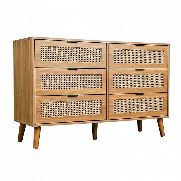 Urban Meuble SIDEBOARD se 6 zásuvkami Dřevěný sideboard s kovovými úchytkami, retro design, pro ložnici a kancelář ořech