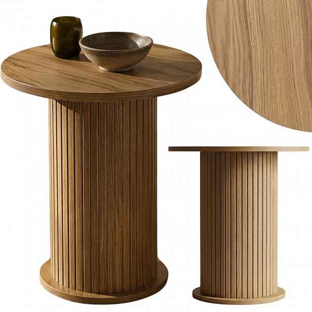 Boční Stolek Kulatý Rýhovaný Mdf Hnědý Ø 45 CM Výška 50 CM