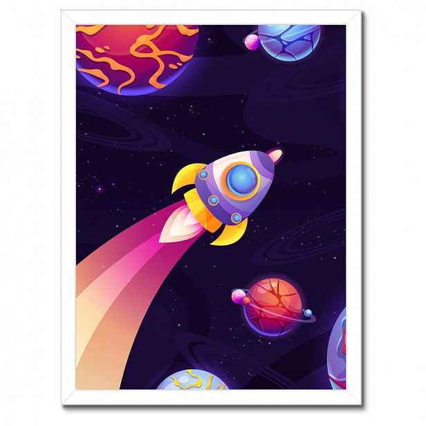 Plakáty v rámu 30x40 Vesmírná raketa a barevné planety