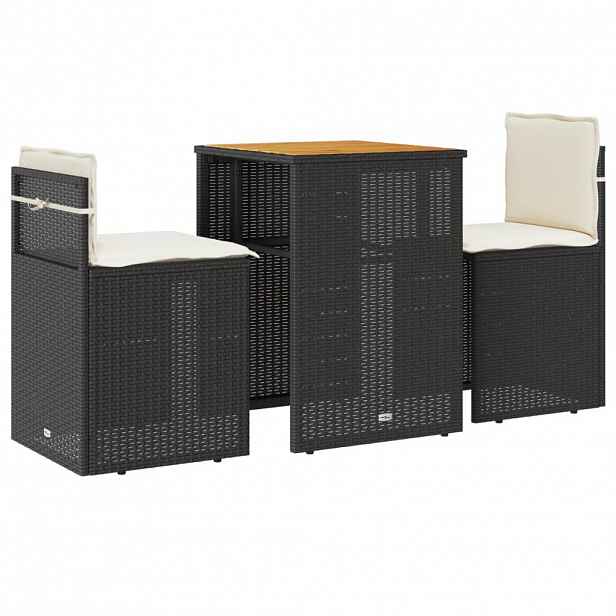 vidaXL 3dílný bistro set s poduškami černý polyratan