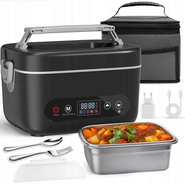 Elektrický vyhřívaný Lunchbox 1.2 l s vidličkou a lžící pro domácí automobil
