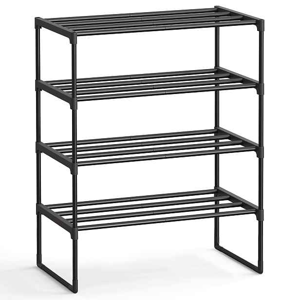 Songmics Čtyřúrovňový kovový stojan na boty 68 x 30 x 72 cm černý
