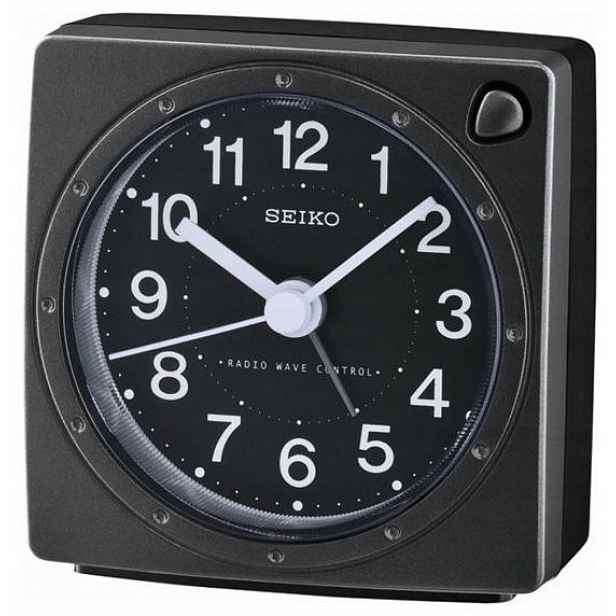 Velký Černý Budík Seiko QHR022K Rádiově Ovládaný DCF77 10,5 cm