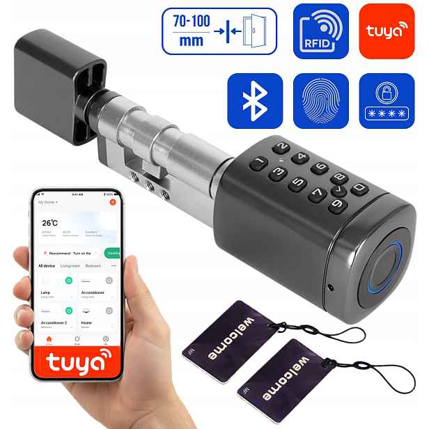 Inteligentní elektronický dveřní zámek 70-100 mm Tuya Rfid Bluetooth App