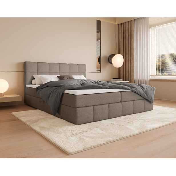 Manželská postel s úložným prostorem 180x200 VAFLIA - světle hnědá