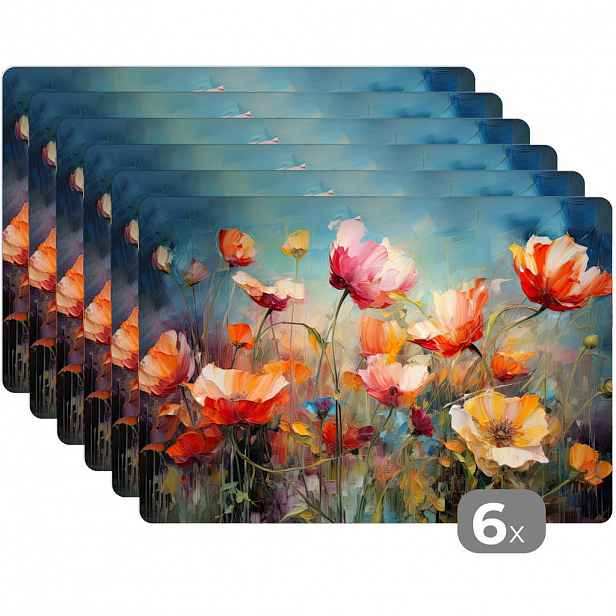 MuchoWow SADA 6 KS PROSTÍRÁNÍ Květiny - Akvarel - Umění - Botanické - Příroda 45x30 cm