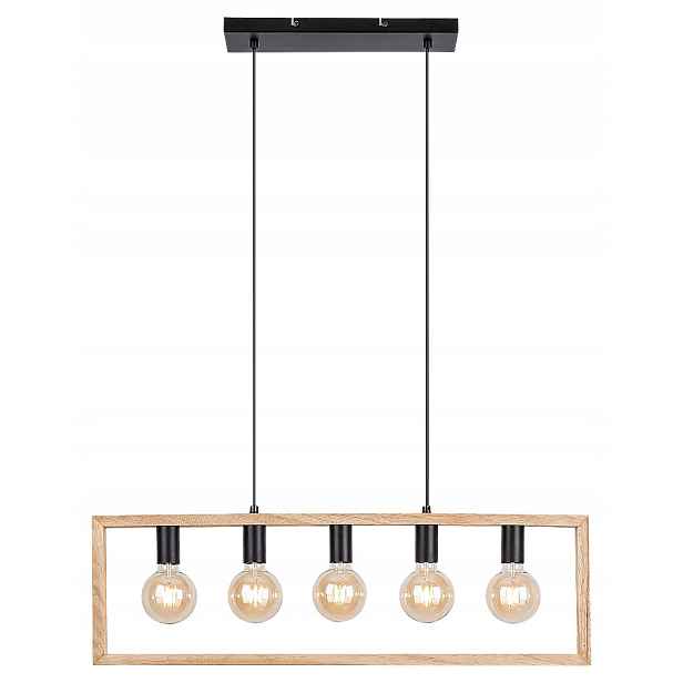 Závěsná lampa skandinávská dřevěná černá hnědá do obývacího pokoje 5 bodů Rabalux