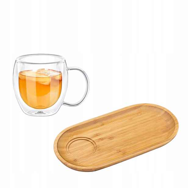 Bambusový talíř oválný Wilmax 30.5cm x15cm a hrnek dvojité stěny 500ml