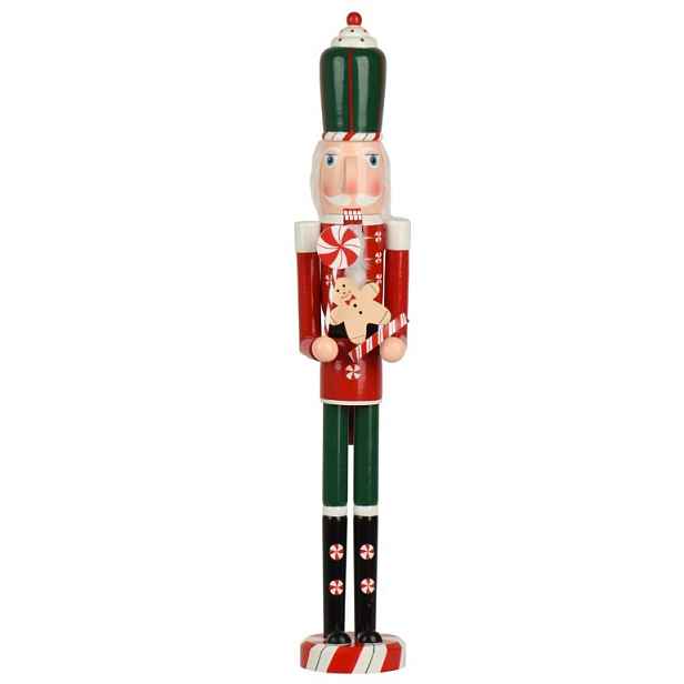 Dřevěná vánoční figurka louskáček zeleno-červená 76 cm 1 Ks