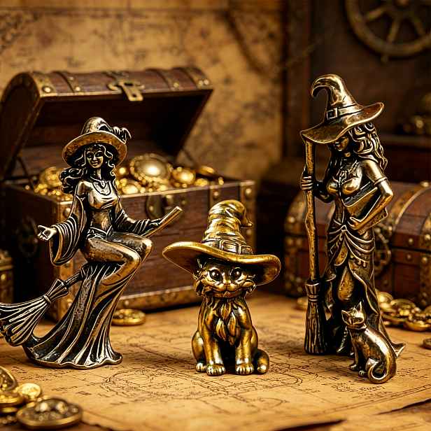 TEMU 3 ks Kreativní brokovnice čarodějnice a magická kočka sošky, sběratelské figurky kovové figurky, vhodné pro domácí a kancelářskou dekoraci,