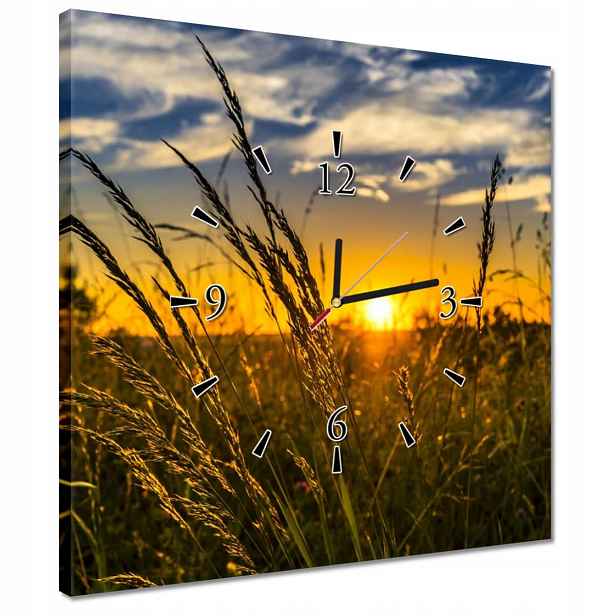 Hodiny 40x40 Západ slunce mezi trávou