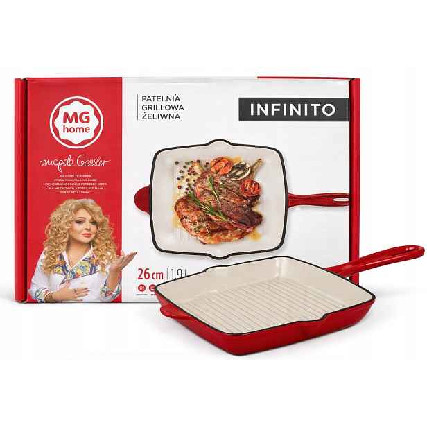Litinová smaltovaná grilovací pánev Mg Home 26 cm Červená Indukce Plyn