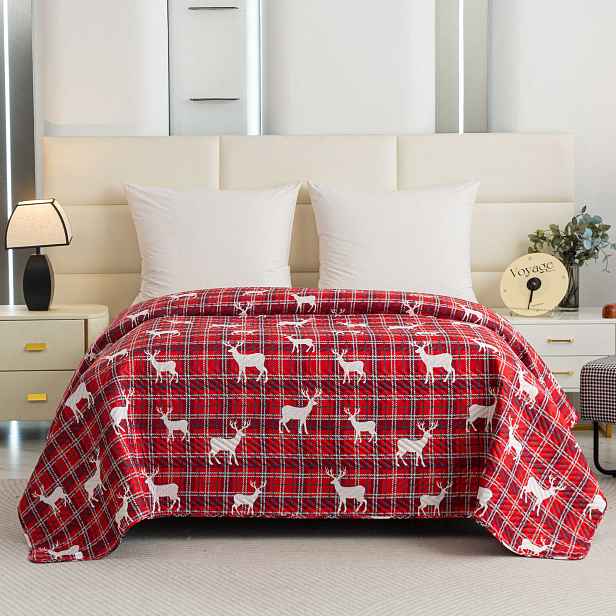 Přehoz na postel DEER AND PLAID červený Rozměr: 200 x 220 cm