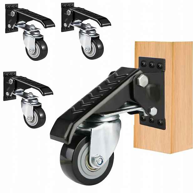 Set 4 ks Kolečka 65 mm Otočná s Brzdou do 300 kg Průmyslová Tichá
