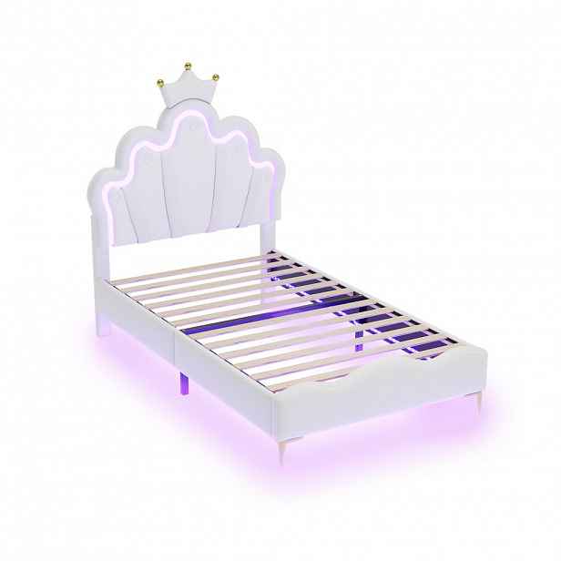 Urban Meuble ČALOUNĚNÁ POSTEL 90x200 cm, princeznovský design, PU kůže s LED