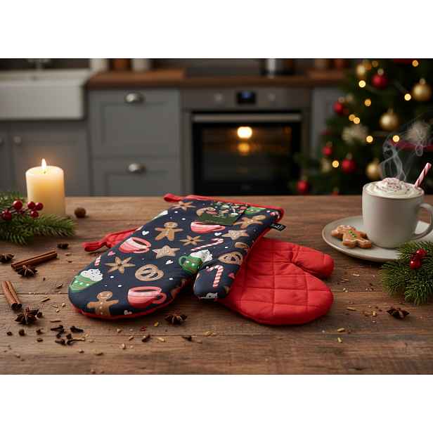 Vánoční kuchyňské rukavice chňapky FESTIVE TABLE 18x30 cm 100% bavlna