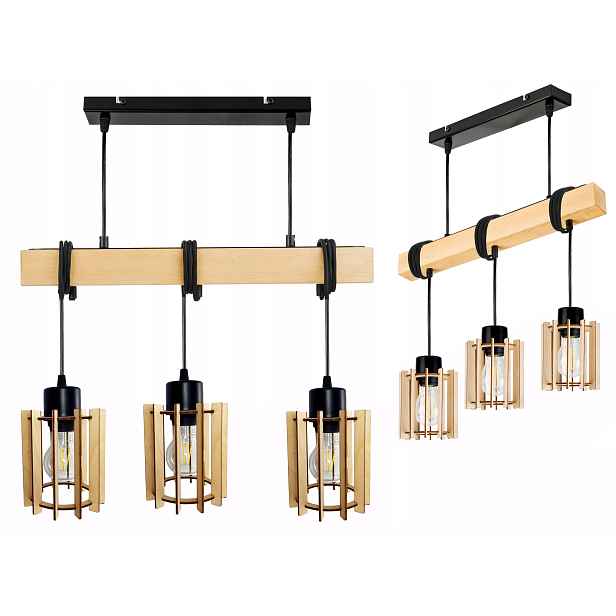 Dřevěná závěsná stropní lampa Lustr Zwis Loft Dřevo na 3x E27