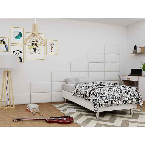 Čalouněná jednolůžková postel 90x200 NECHLIN 2 - bílá ekokůže + panely 60x30 cm ZDARMA
