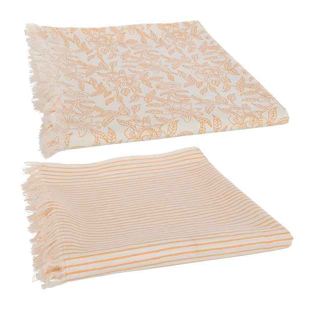 2ks lososový bavlněný ubrus/ pléd s třásněmi Indi Zalm - 273*134*0,5cm J-Line by Jolipa