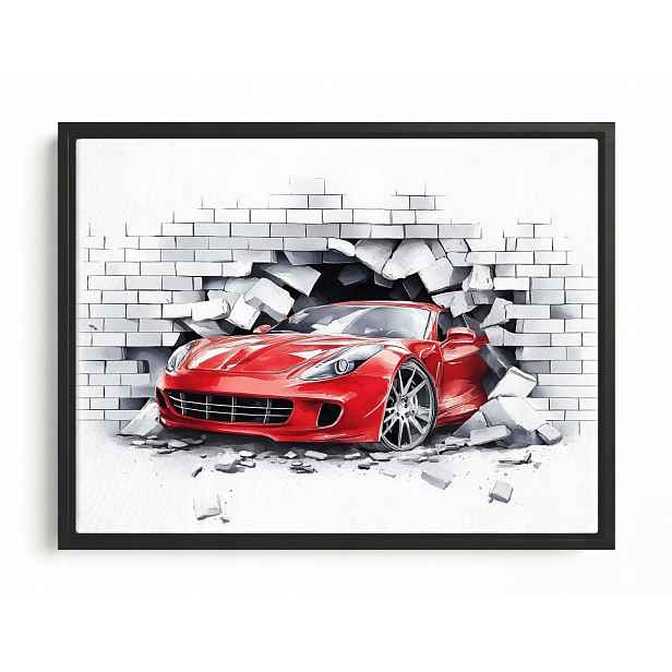 Obraz Rám American Box Červený Automobil Ferrari Mur 3D 80x60