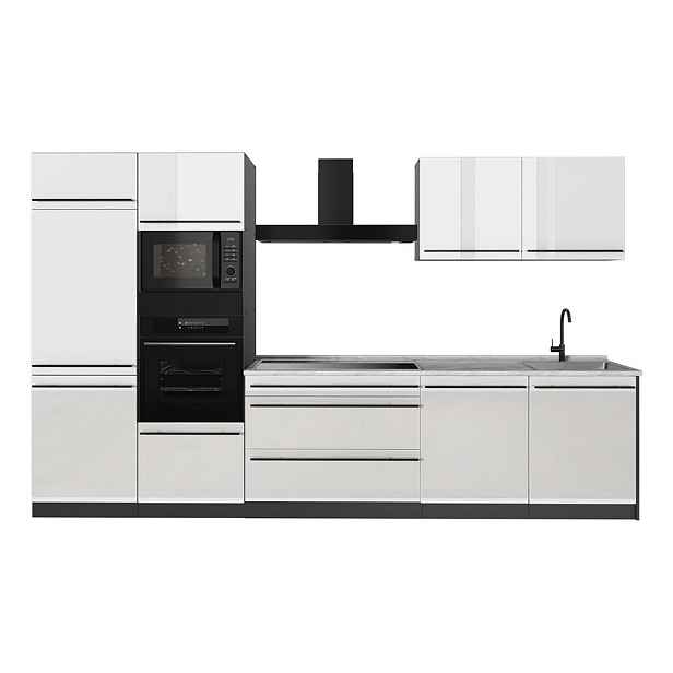 Vicco KUCHYŇSKÝ KOUT R-Line, Bílá vysoký lesk/Antracit, 340 cm pracovná doska Mramor