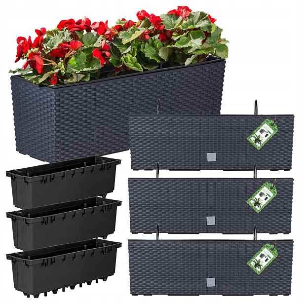 Set 3X Balkonový Květináč 58 cm Květináč Box Na Zábradlí Antracit