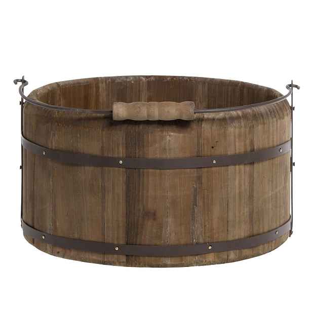 Dřevěné vědro s rukojetí z borovicového dřeva a železa hnědé barvy – Ø 28*15 cm Chic Antique