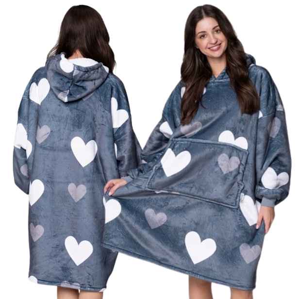 Koc oversize mikina Silná Mikinová Deka 2v1 XXL Vzor Srdce Dárek Bluzo Deka