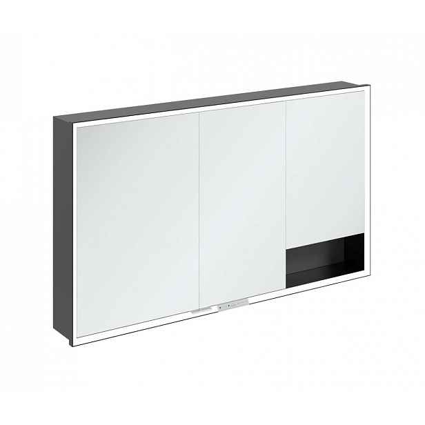 Villeroy & Boch My View+ - Zrcadlová skříňka s LED osvětlením 130x75x17 cm, 3 dvířka, grafit/matná černá B48213VR