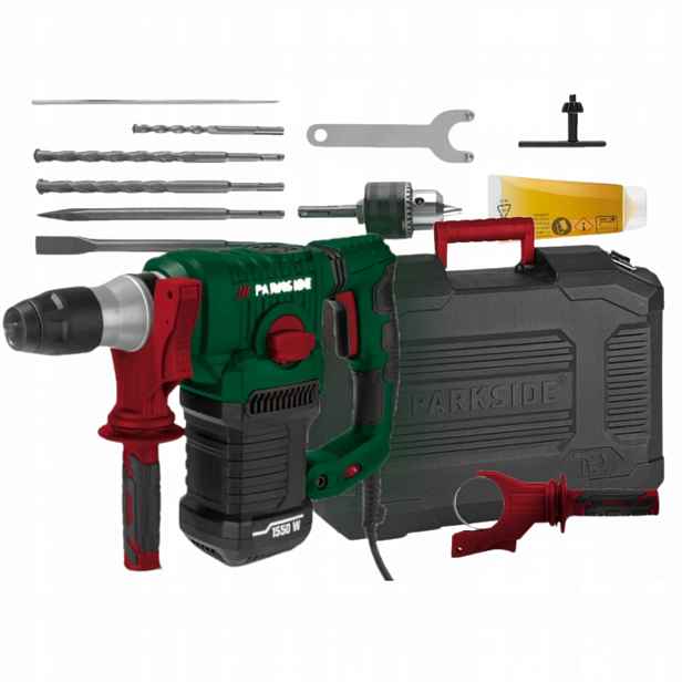 Parkside vrtací kladivo 1550W 5J Sds-plus příslušenství kufr