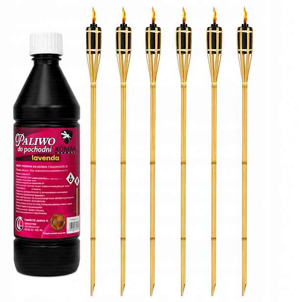 6x bambusová pochodeň 120 cm olej proti komárům 1 l Komár Si Nesedne