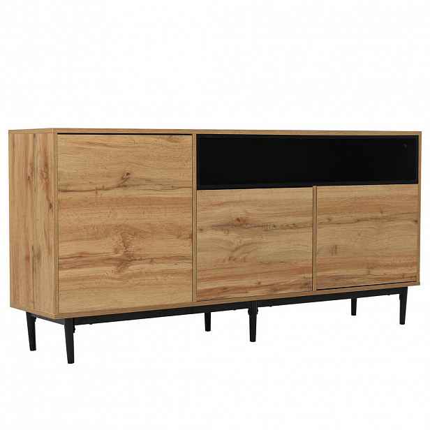 Urban Meuble KOMODA černá s dvířky a otevřenými policemi 160/35/76 cm