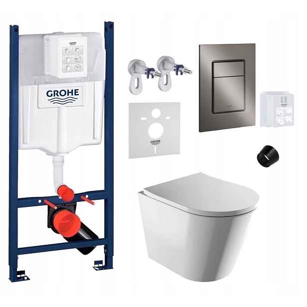 Wc stojan Grohe Rapid Sl s mísou Wc Tampa a tlačítkem grafit, kartáčovaný
