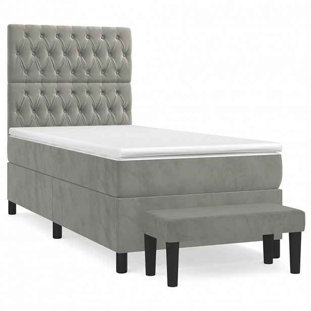 vidaXL Box spring postel s matrací světle šedá 90x190 cm samet