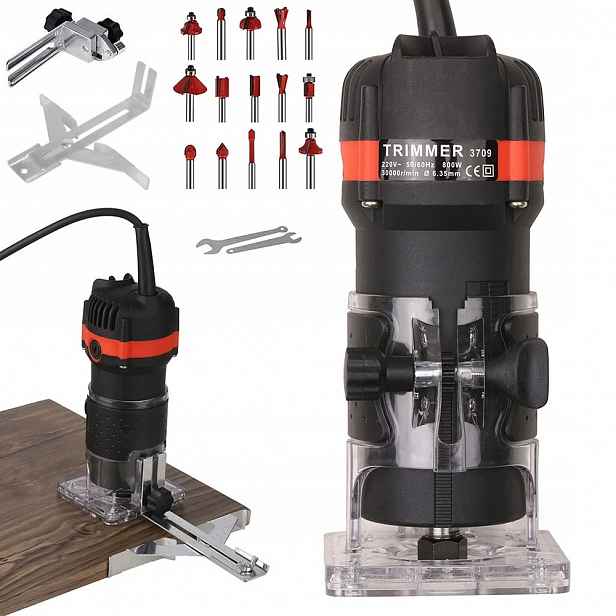 Horní frézka 800 W pro dřevo, vertikální, ruční, na hrany, kov