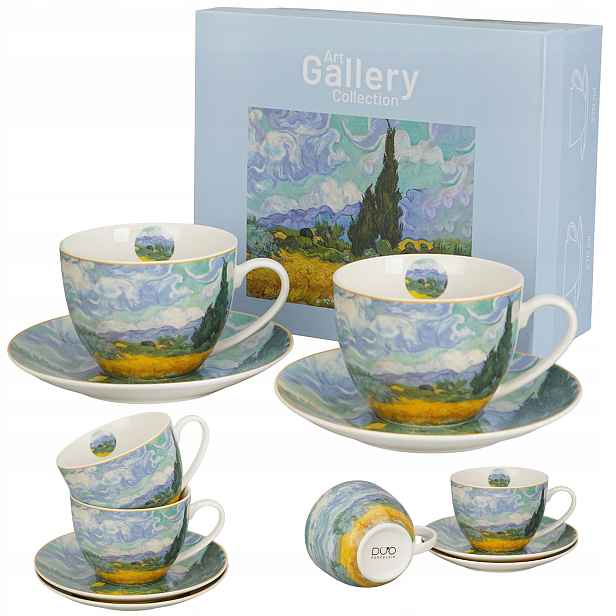 Sada 2 Hrnků S Podšálky Van Gogh Pšeničné pole 270 ml Souprava Dárek