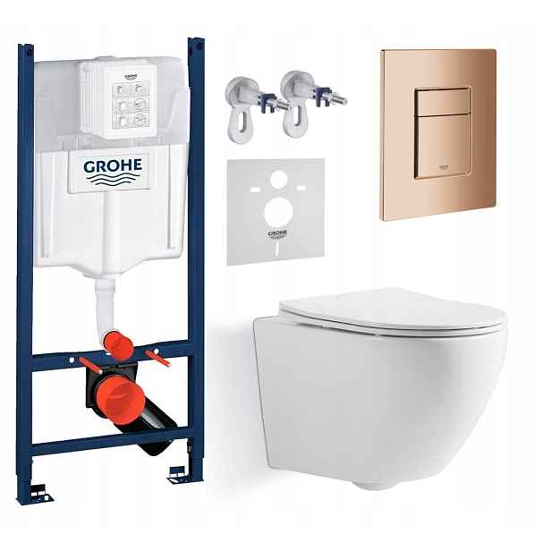 Sada Wc Rám Grohe s mísou Wc Blatna a tlačítkem měď lesk Fresh