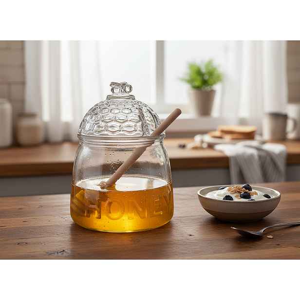 Skleněná dóza na med HONEY s medovou lžičkou 0,55 l