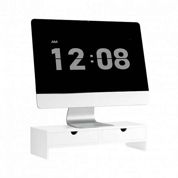 SoBuy STOJAN NA MONITOR se dvěma zásuvkami Bílá 47x18x11cm Minimalistický